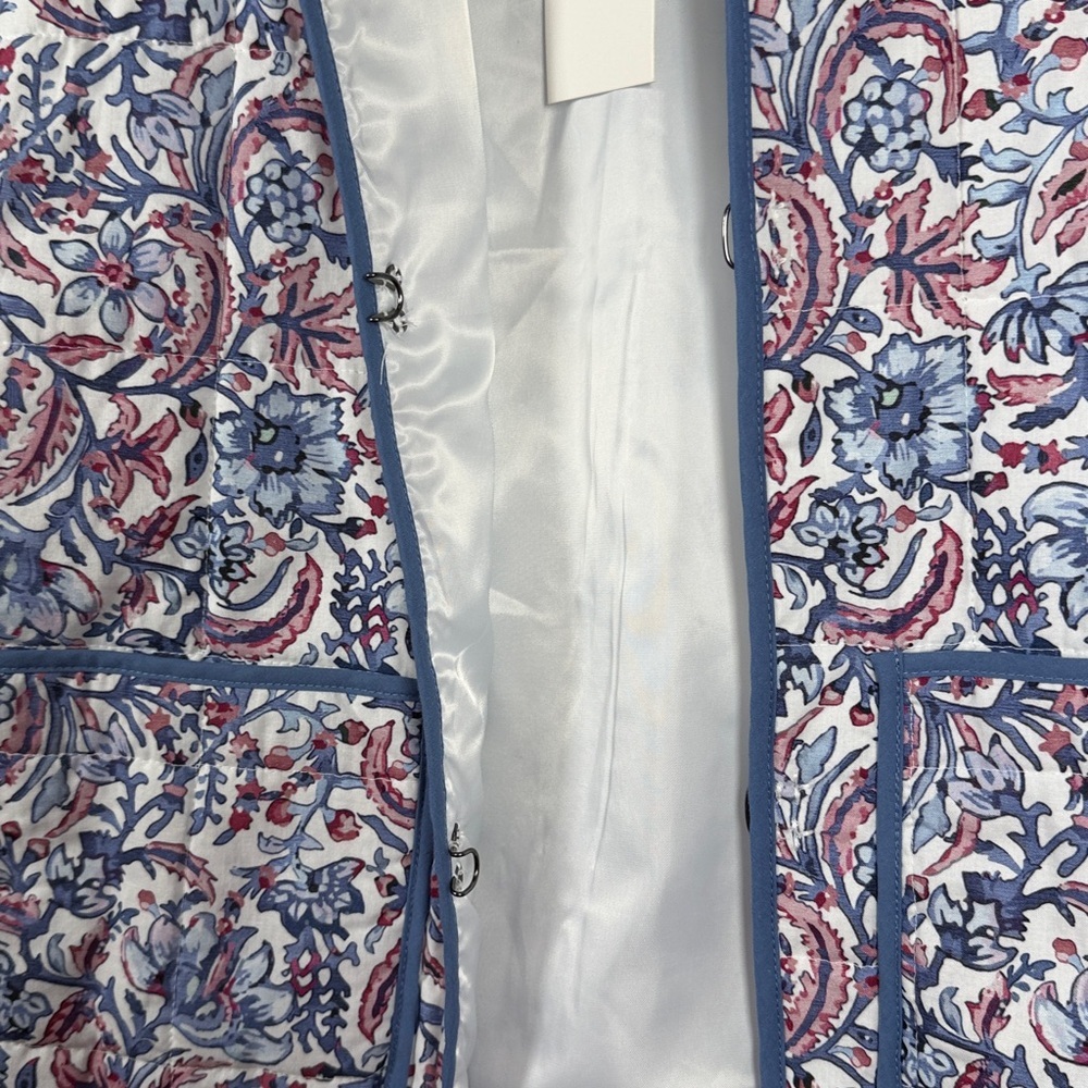 Quilted Floral Print Jacket with Navy Trim - Women - Picture 6 of 8